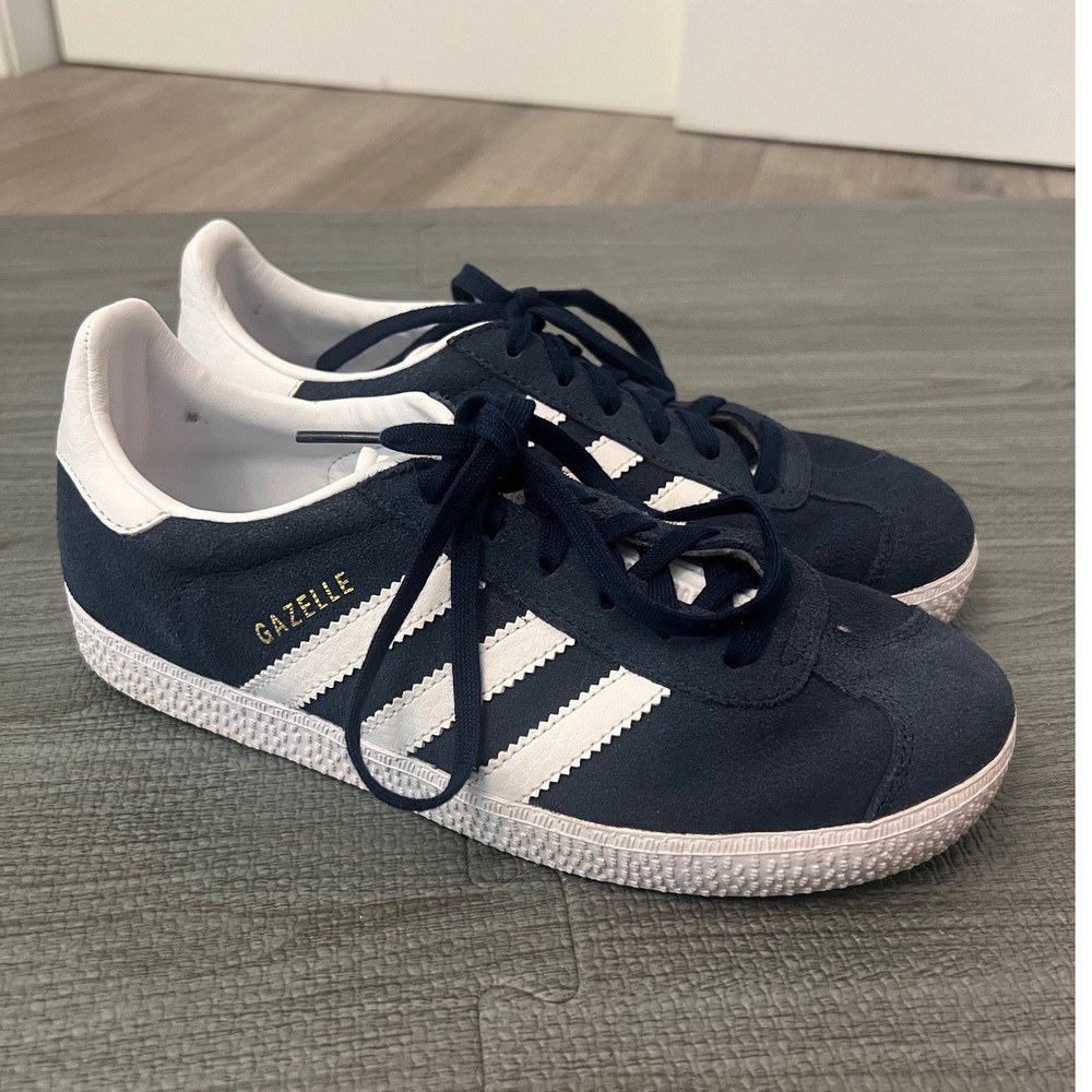 Adidas Gazelle J Kids Navy White Suede Sneakers Size 3.5Y